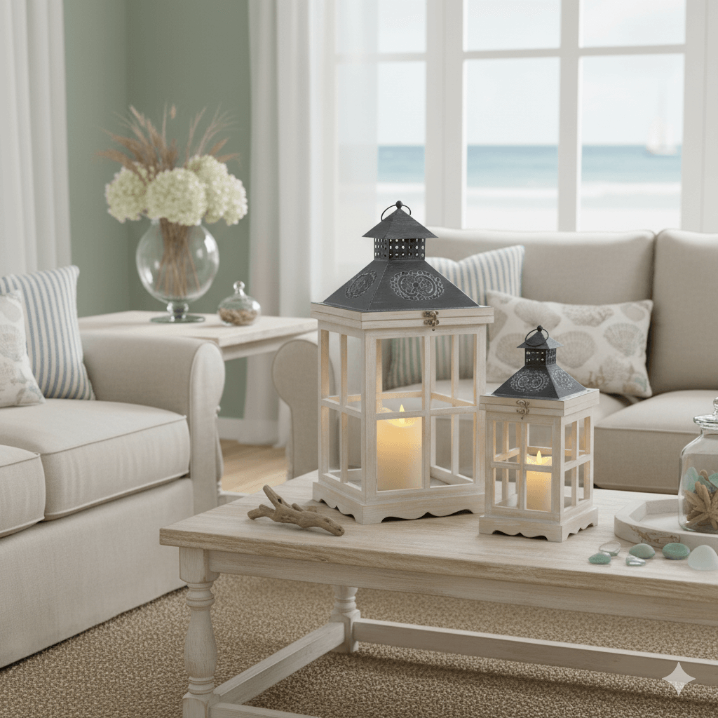 Countryside Rustic Wood Lantern Set of 2