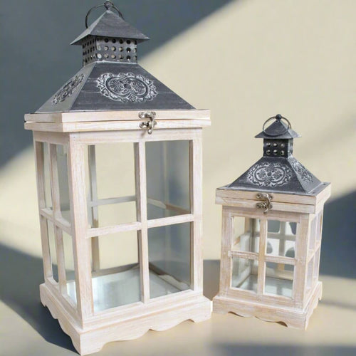 Countryside Rustic Wood Lantern Set of 2