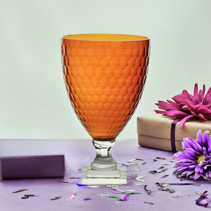 Amber Cut Glass Decorative Urn - Elegant Vintage Style