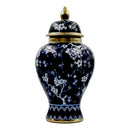 Elegant Cherry Blossom Navy & Gold Ceramic Lidded Jar 36cm
