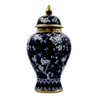 Elegant Cherry Blossom Navy & Gold Ceramic Lidded Jar 36cm