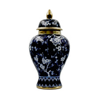 Elegant Cherry Blossom Navy & Gold Ceramic Lidded Jar 36cm