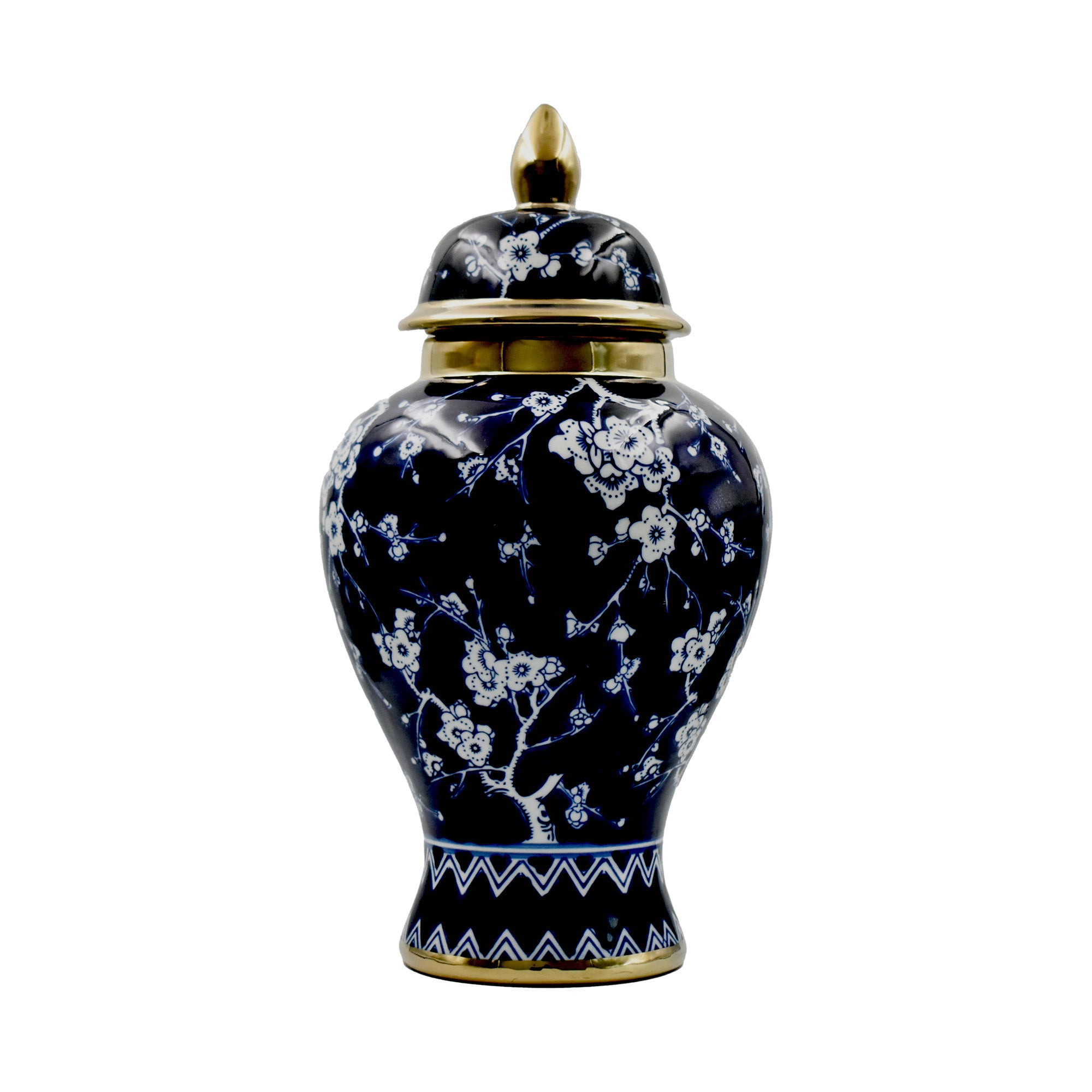 Elegant Cherry Blossom Navy & Gold Ceramic Lidded Jar 36cm