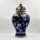 Elegant Cherry Blossom Navy & Gold Ceramic Lidded Jar 36cm