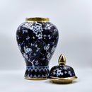 Elegant Cherry Blossom Navy & Gold Ceramic Lidded Jar 36cm