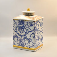 Blue White Ginger Jar | Ceramic Gold Accent Decor