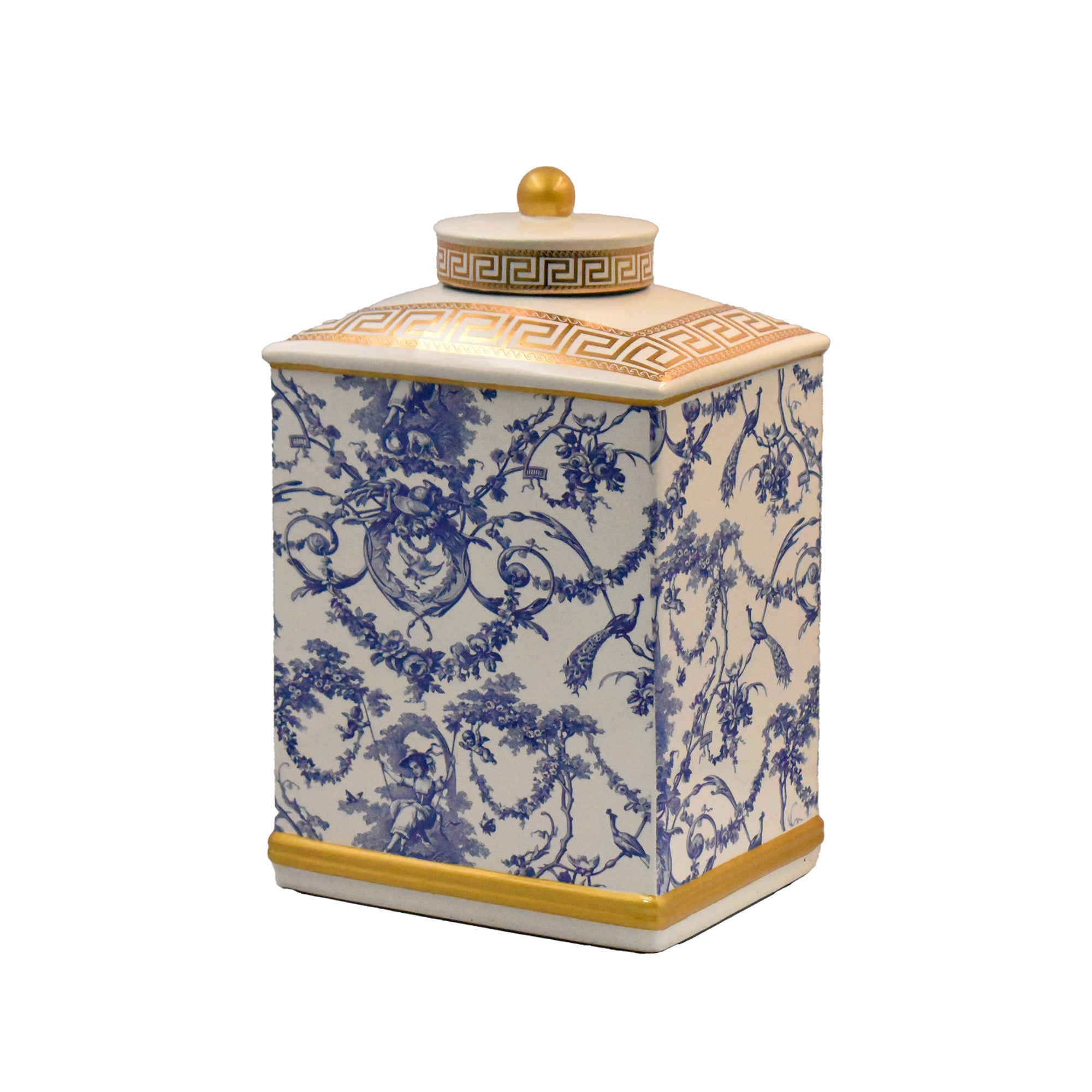 Blue White Ginger Jar | Ceramic Gold Accent Decor
