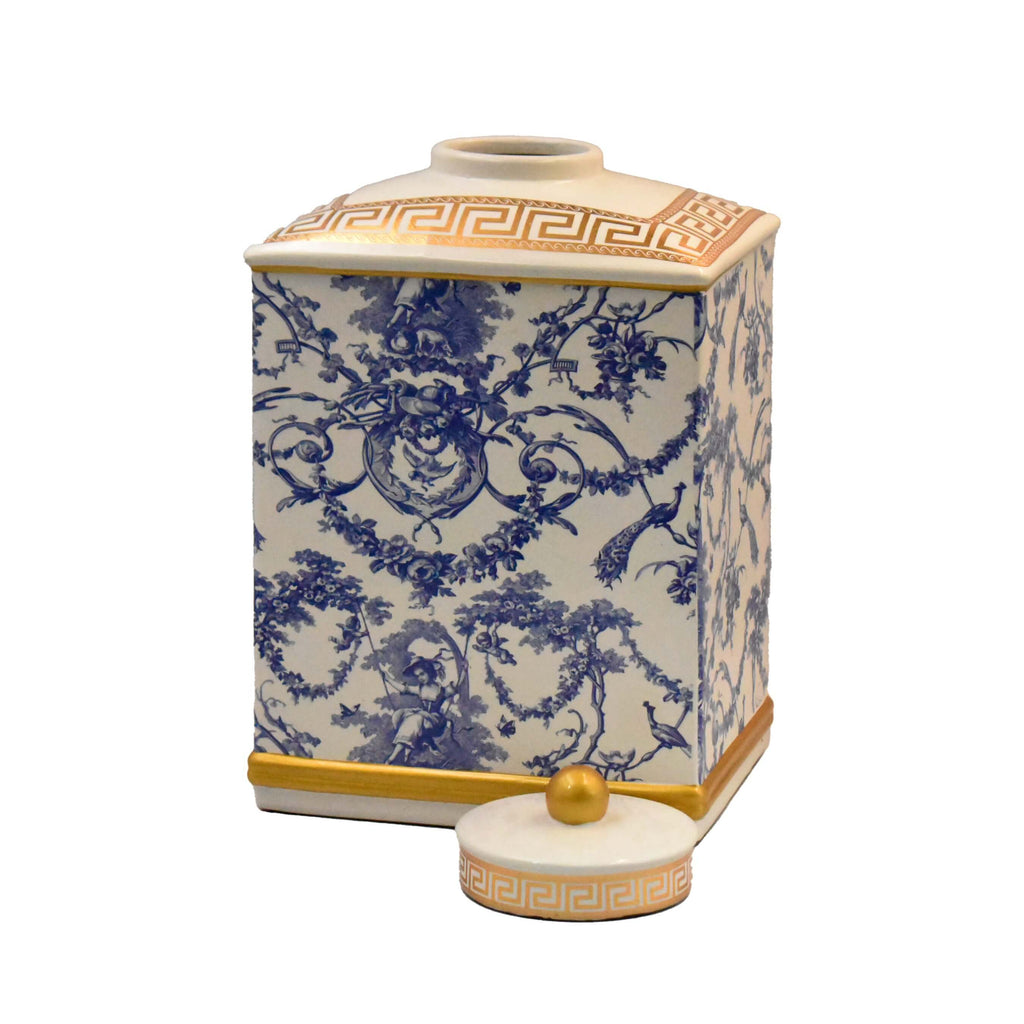 Hamptons Blue White Gold Accent Ginger Jar