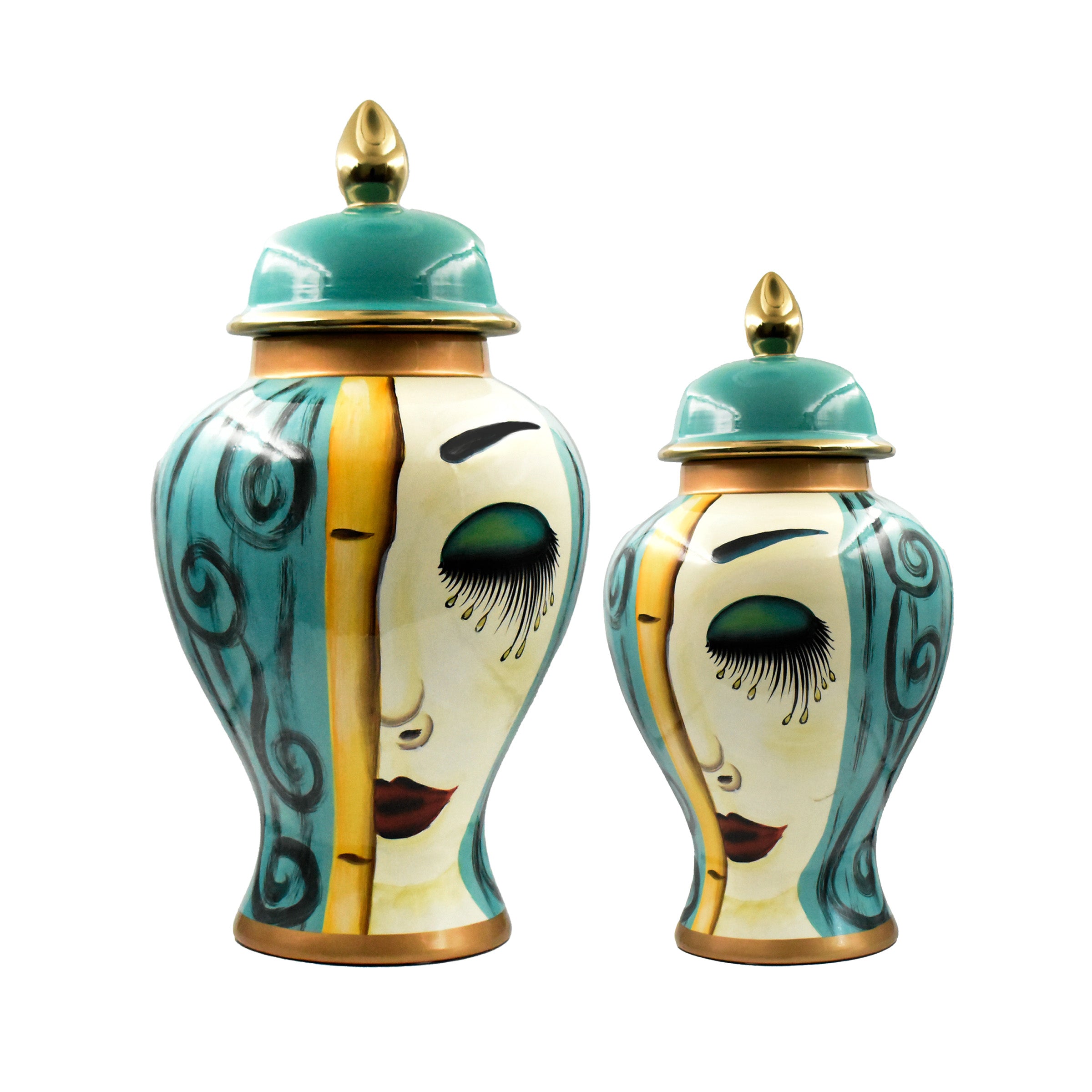 Isabella Art Deco Face Jar Set (L & M) | Luxury Decor
