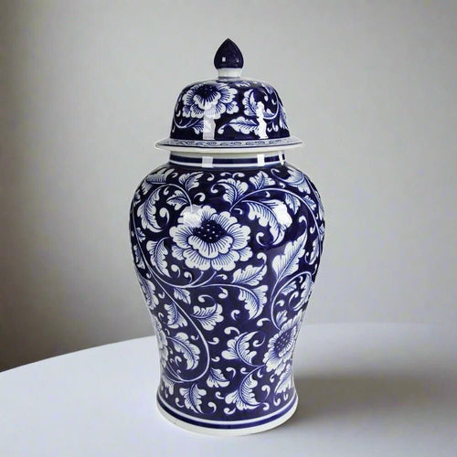 Dasch Ginger Jar Blue & White Trellis Classic Ceramic
