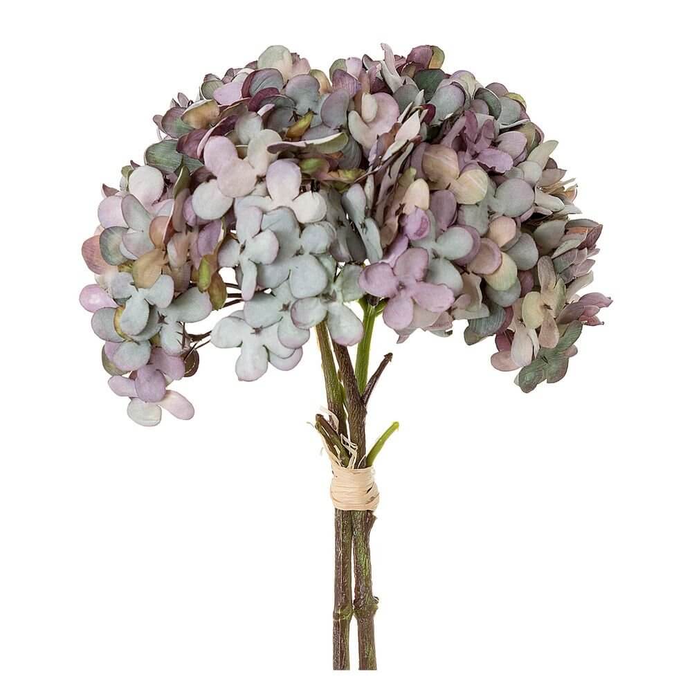 Dried Hydrangea Bundle Purple/Green Artificial Flower 30cm