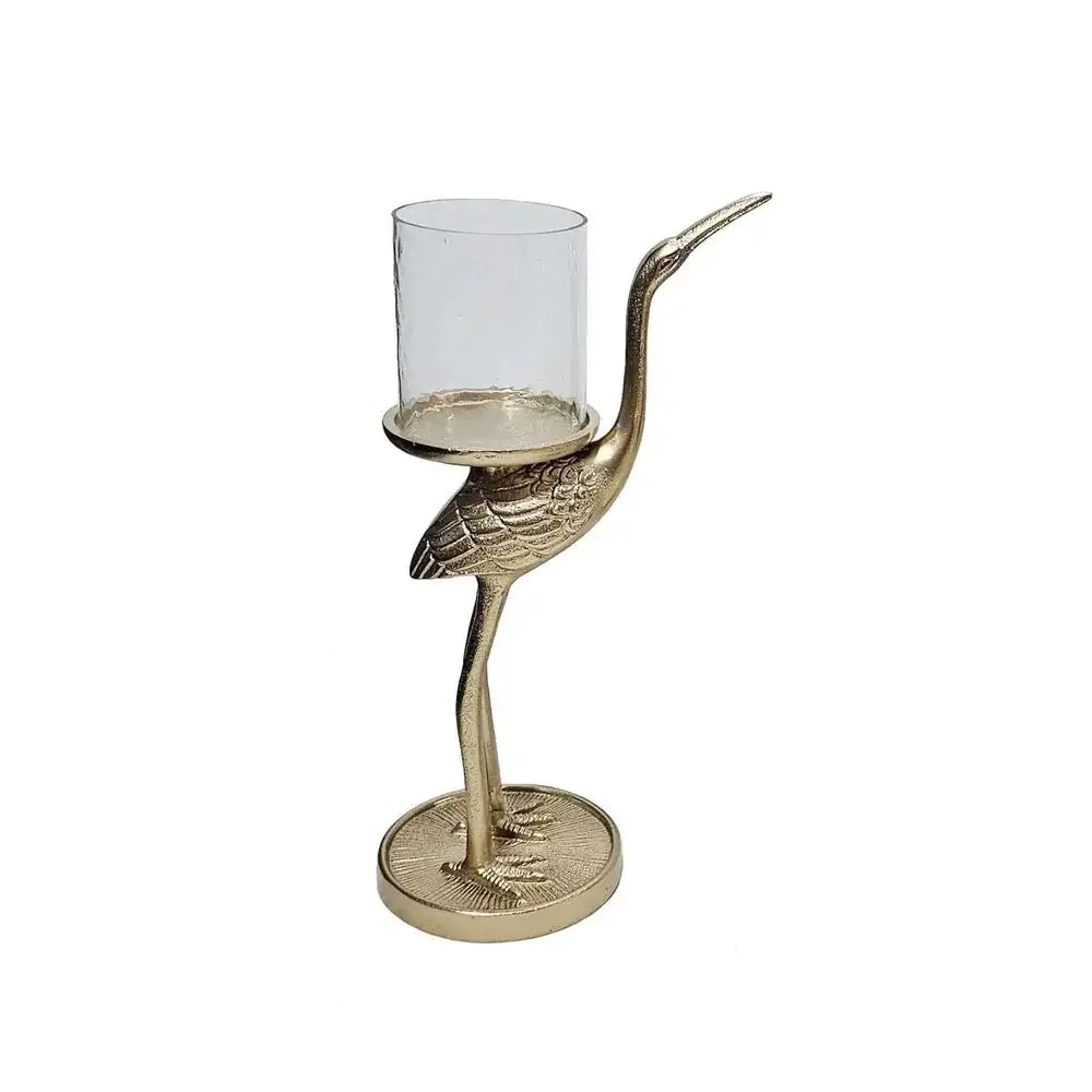 Elegant Gold Crane Motif Candle Holder