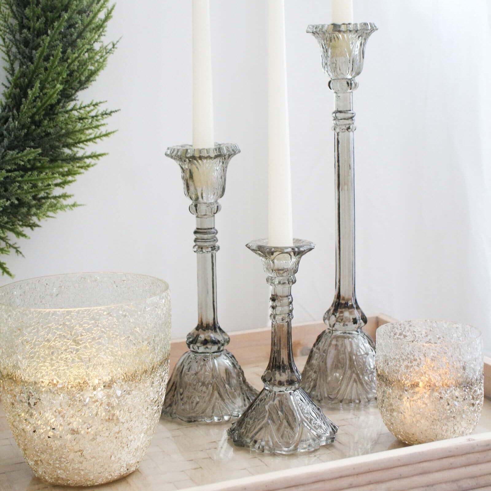 Elegant Sage Green Glass Taper Candle Stick