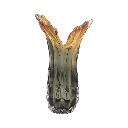 Elegant Smoke & Amber Art Glass Vase