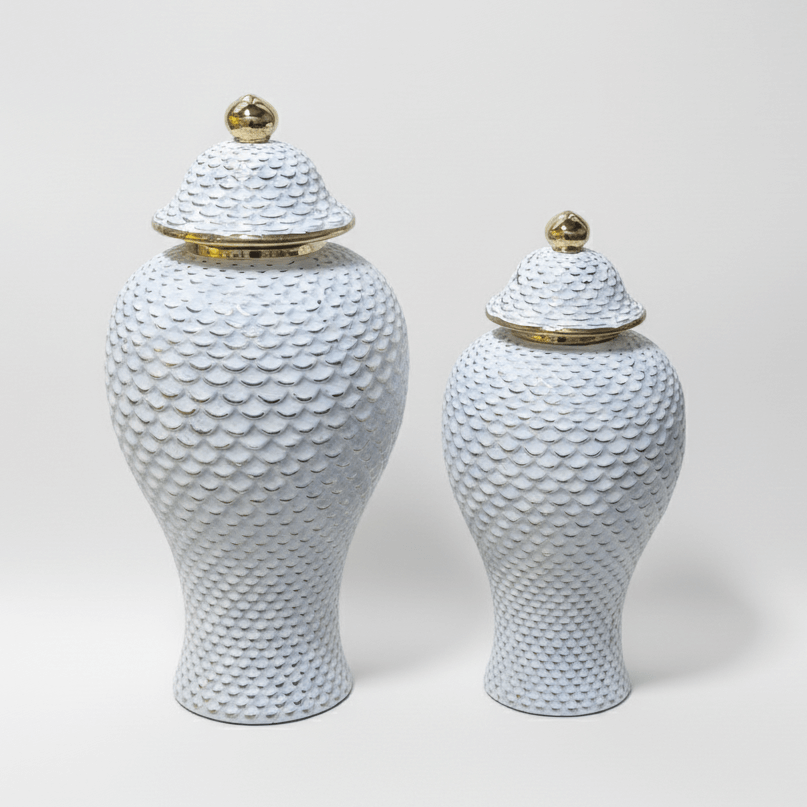 Elegant White and Gold Ginger Jar Set of Two