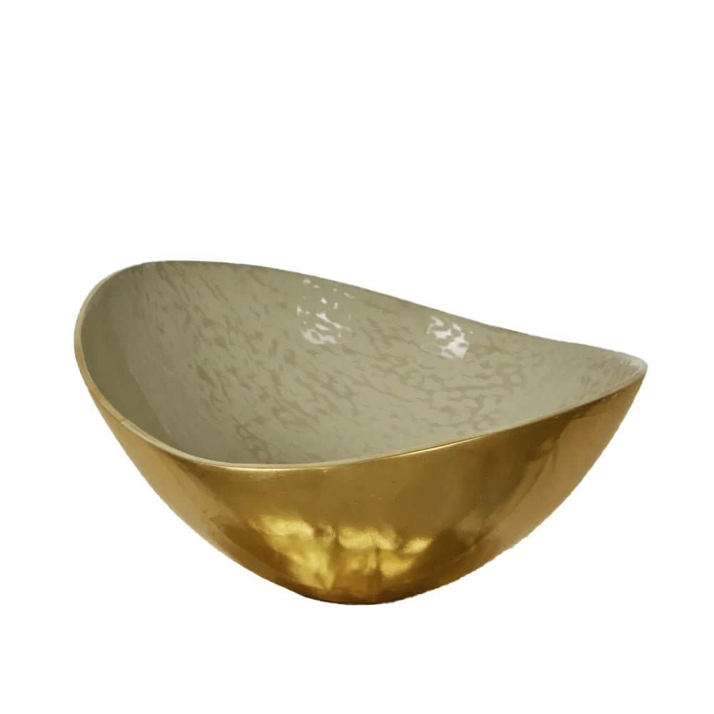 Elsa Beige Gloss Bowl Curved Aluminium Decorative Bowl 22cm