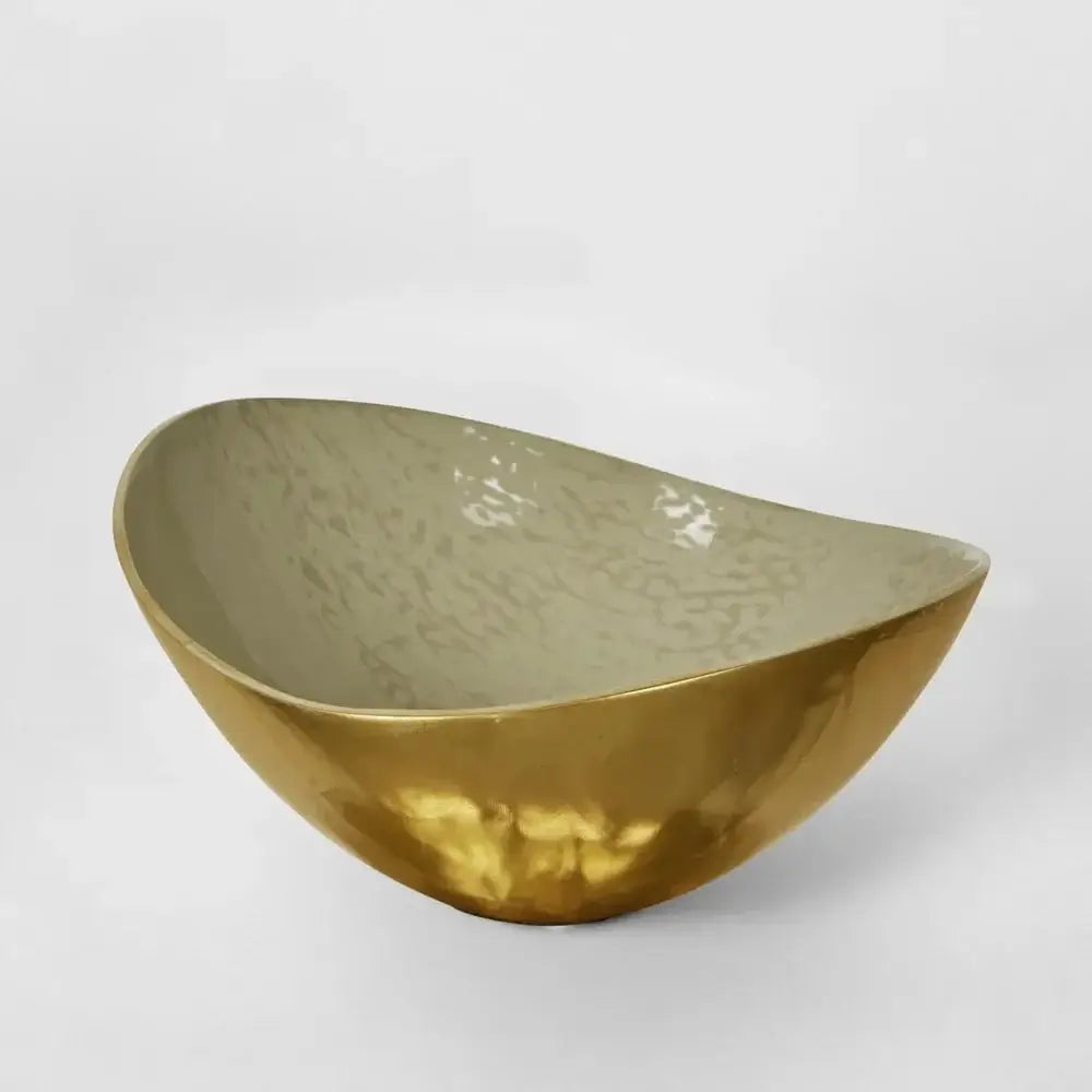 Elsa Beige Gloss Bowl Curved Aluminium Decorative Bowl 22cm