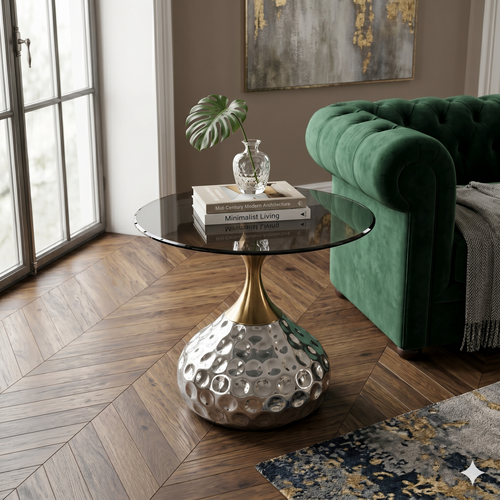 Elysian Smoked Glass & Hammered Side Table