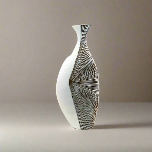 Erika Tall Natural White & Brown Vase