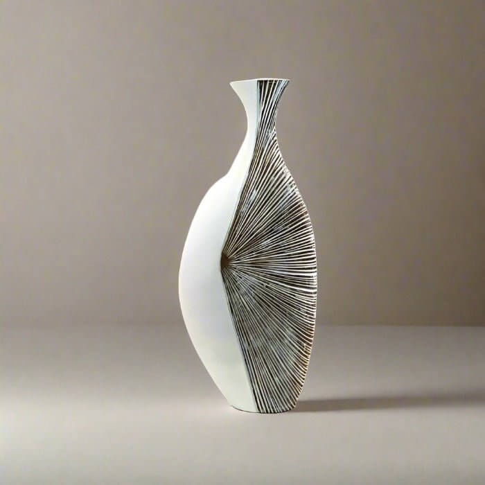 Erika Tall Natural White & Brown Vase