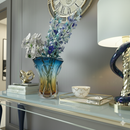 Boho Glass Vase Hand Blown – 27cm Blue & Yellow Murano Art Style