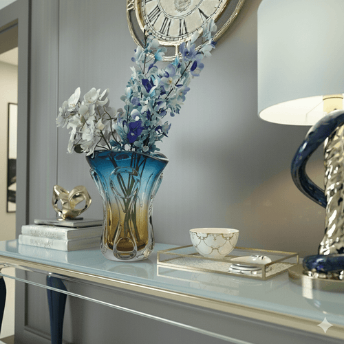 Azure & Amber Art Glass Vase Décor