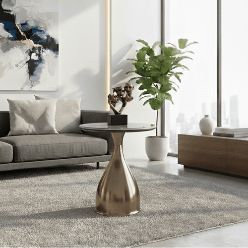 Faux Marble Gold Pedestal Side Table