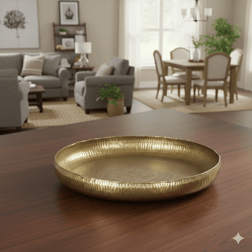 Felix Hammered Antique Gold Round Tray