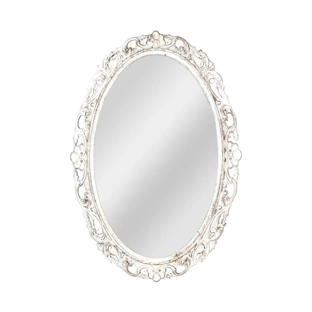 Floral White Firwood Wall Mirror 42cm