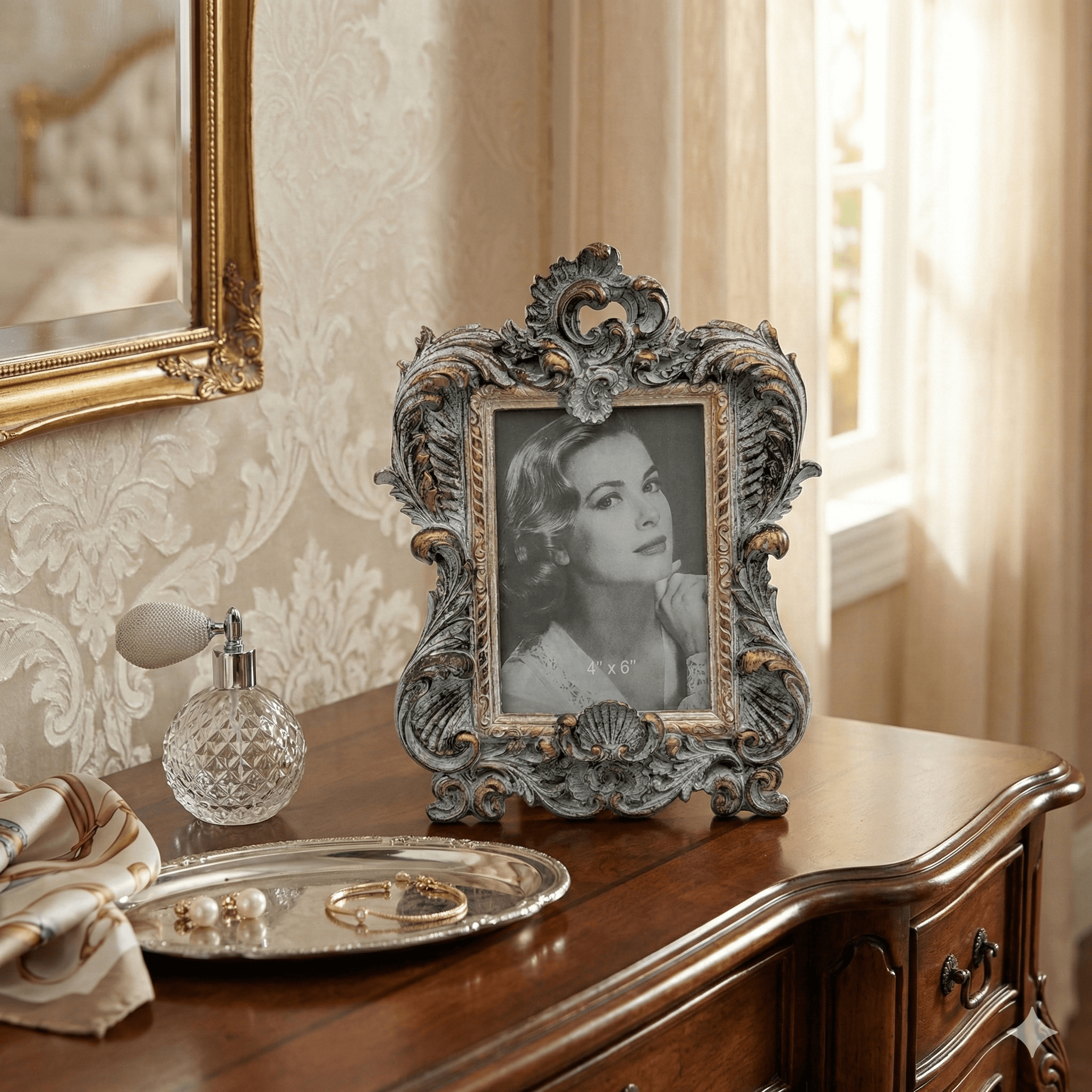 French Baroque Distressed Grey Picture Frame
