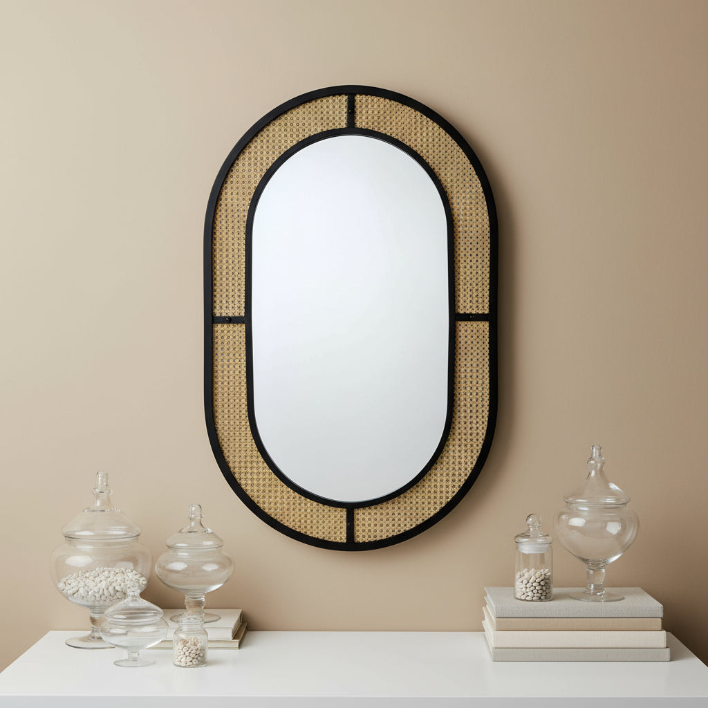 French Country Metal Wood Wall Mirror