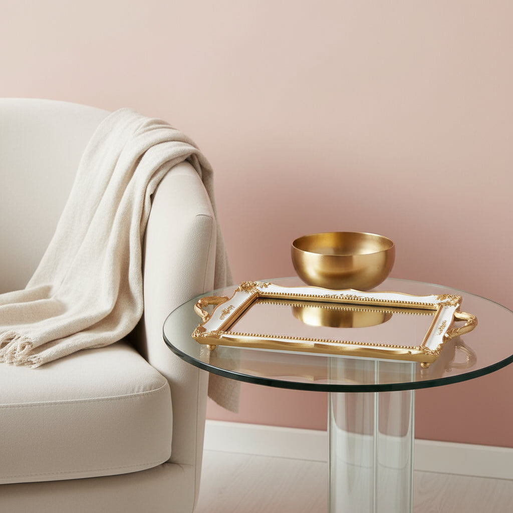 French Style Gold Rectangular Mirror Tray