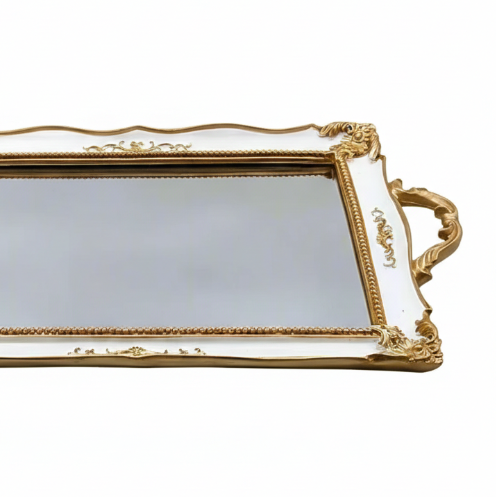 French Style Gold Rectangular Mirror Tray