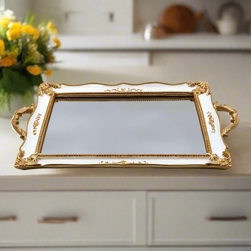 French Style Gold Rectangular Mirror Tray
