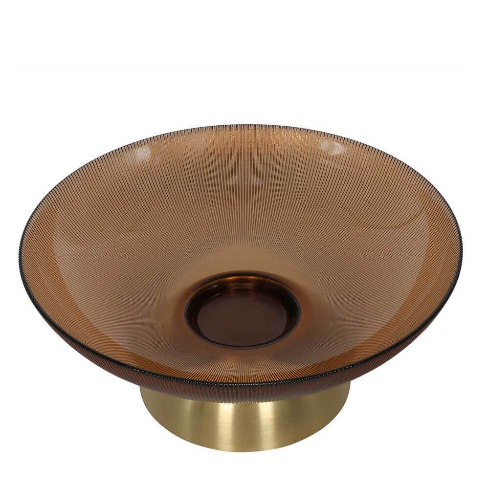 Gable Glass Footed Bowl Large Brown Glass/Brass