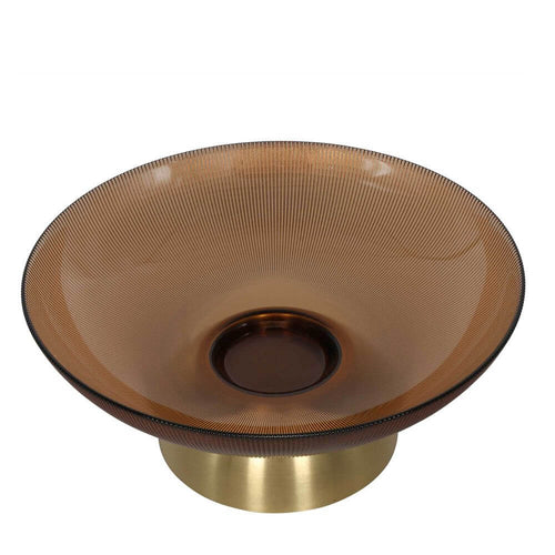Gable Glass Footed Bowl Large Brown Glass/Brass