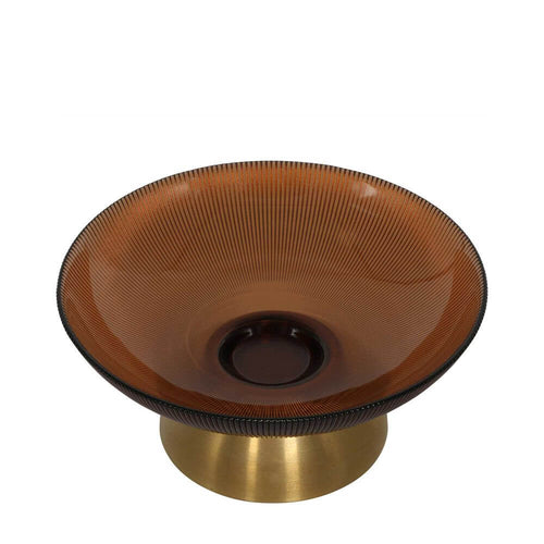 Gable Glass Footed Bowl Small Brown Glass/Brass