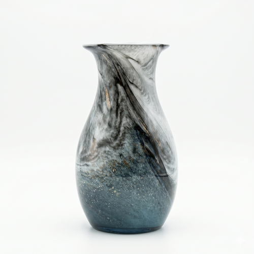 Oceanic Teal Marbled Ceramic Flared Vase