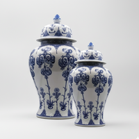 Hand-Painted Blue White Ginger Jar Set