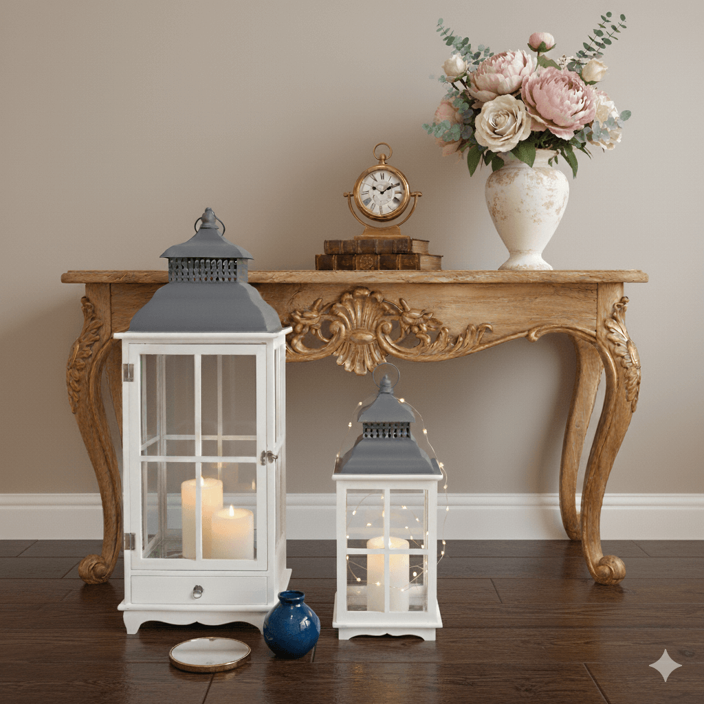 Tall Rustic Wood & Metal Lantern Set