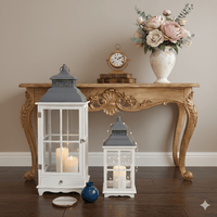 Tall Rustic Wood & Metal Lantern Set