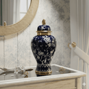 Chic Navy Gold Blossom Ceramic Ginger Jar