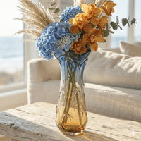 Hand-blown Ombre Glass Vase Blue Amber