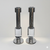 Modern Crystal & Chrome Candle Holder Pair