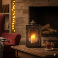 Arabesque Lantern Holder Rustic Gold Metal & Glass Lantern Holder