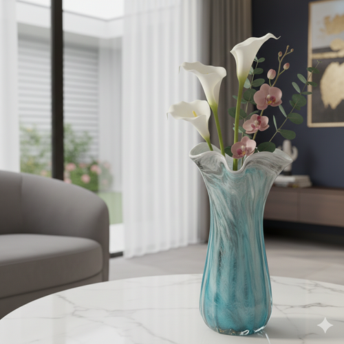 Seashell Design Porcelain Marble Finish Vase