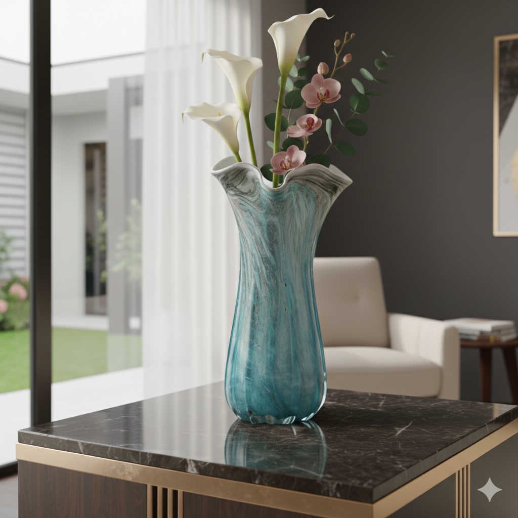 Seashell Design Porcelain Marble Finish Vase