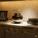 Gold Brown Mosaic Ceramic Jar Brass Accent