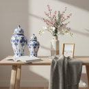 Hand-Painted Ginger Jar Set Blue White Floral