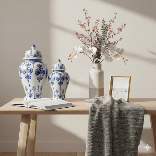 Hand-Painted Blue White Ginger Jar Set